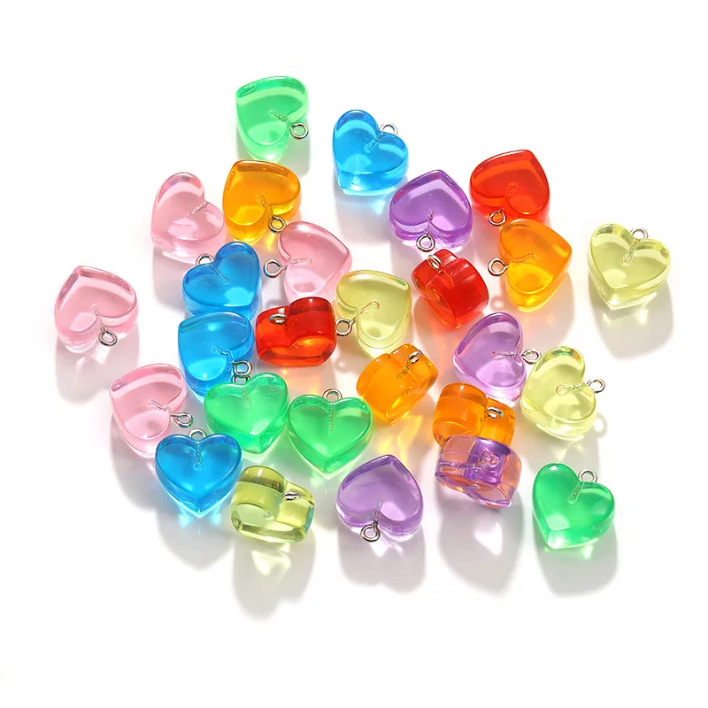 10pcs 15x18MM Multicolor Transparent Heart Charms For Jewelry Making Resin Heart Pendant DIY Bracelet Earrings Necklace Supplies