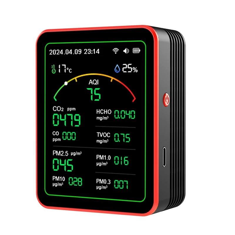 BAAZ caliente 15-en-1 Tuya WIFI Detector Digital de calidad del aire recargable para el hogar CO2/CO/TVOC/HCHO/PM2.5/Temp/Humi para hogar inteligente