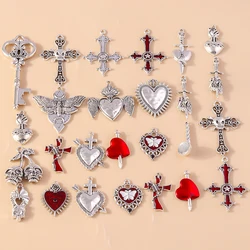 4pcs Punk Skull Sword Cross Charms Alloy Metal Vintage Gothic Vampire Heart Pendants for DIY Bracelets Necklaces Jewelry Making