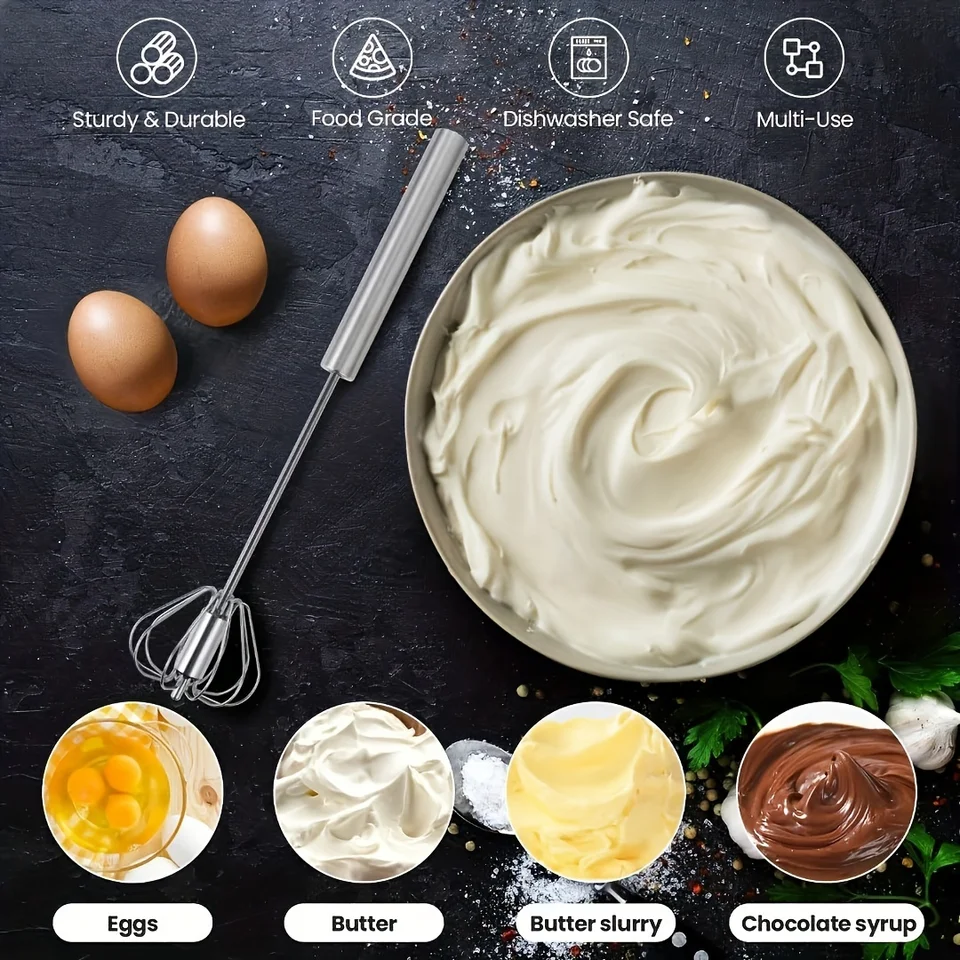 Stainless Steel Egg Beater Durable Semi-Automatic Mixer for Effortless Egg Cream Mixing Stirring and Beating for Kitchen Baking, image 4