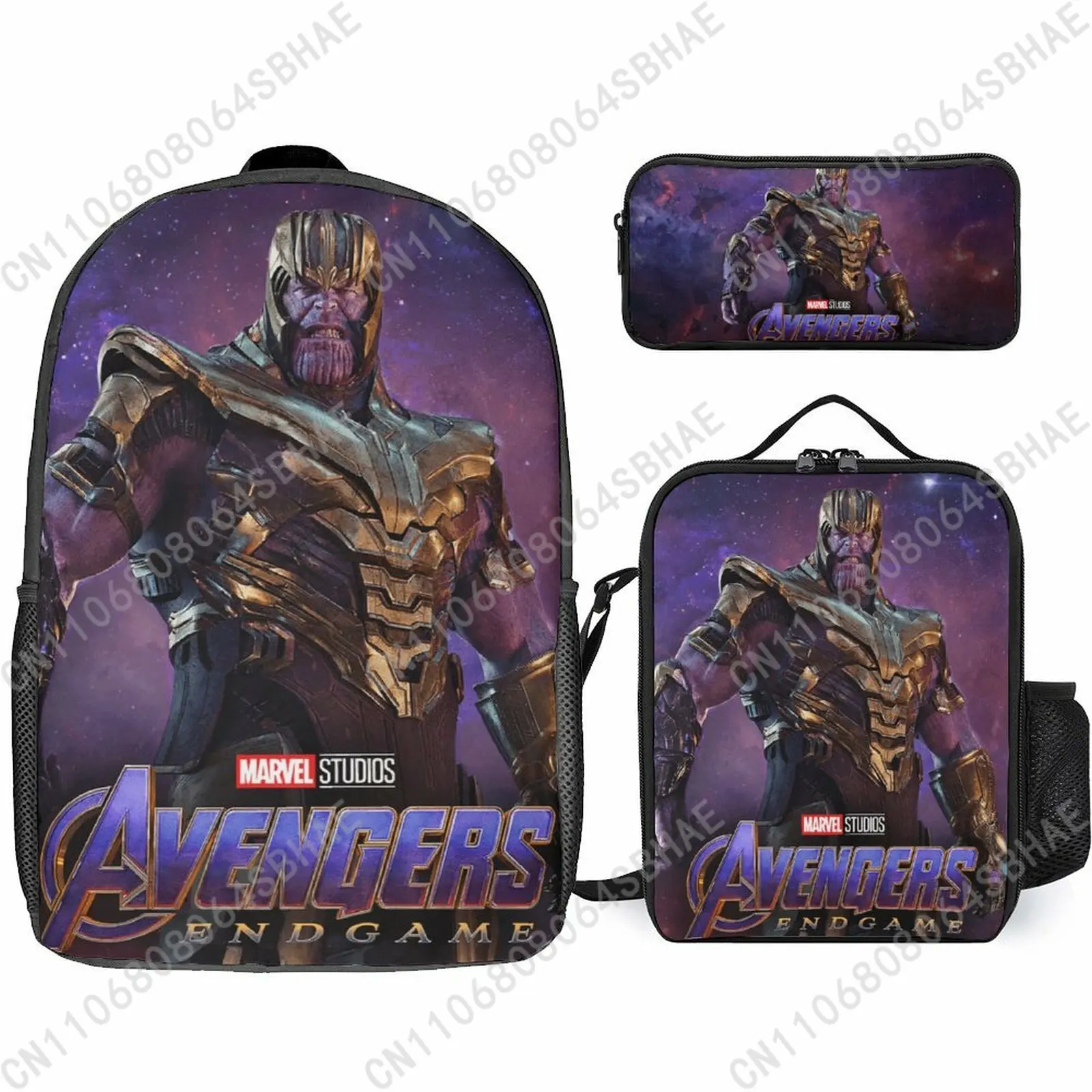 

Школьный рюкзак Marvel Thanos для подростков, учащихся средней и старшей школы, 3 шт., сумка для книг, сумка для обеда, сумка для карандашей, косплей