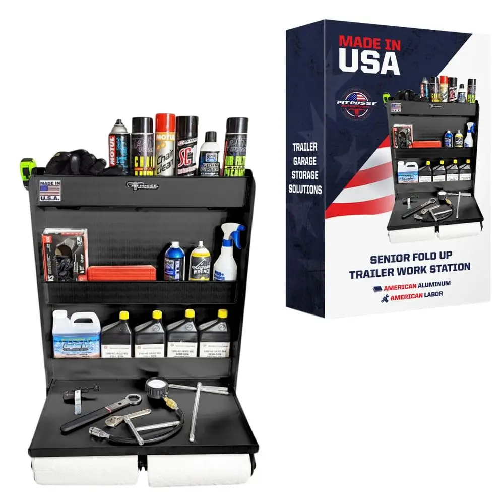 

445BK Trailer Door Cabinet Organizer Senior Work Station Storage Made in USA Flip Out Work Tray Spring Loaded Paper Towel Tensi