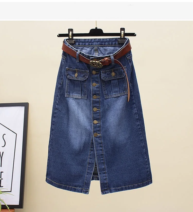 2026 Women Spring Autumn New Front Split Denim Sheath Skirts Female Single-Breasted Midi Skirts Ladies High Waist Pencil Skirts