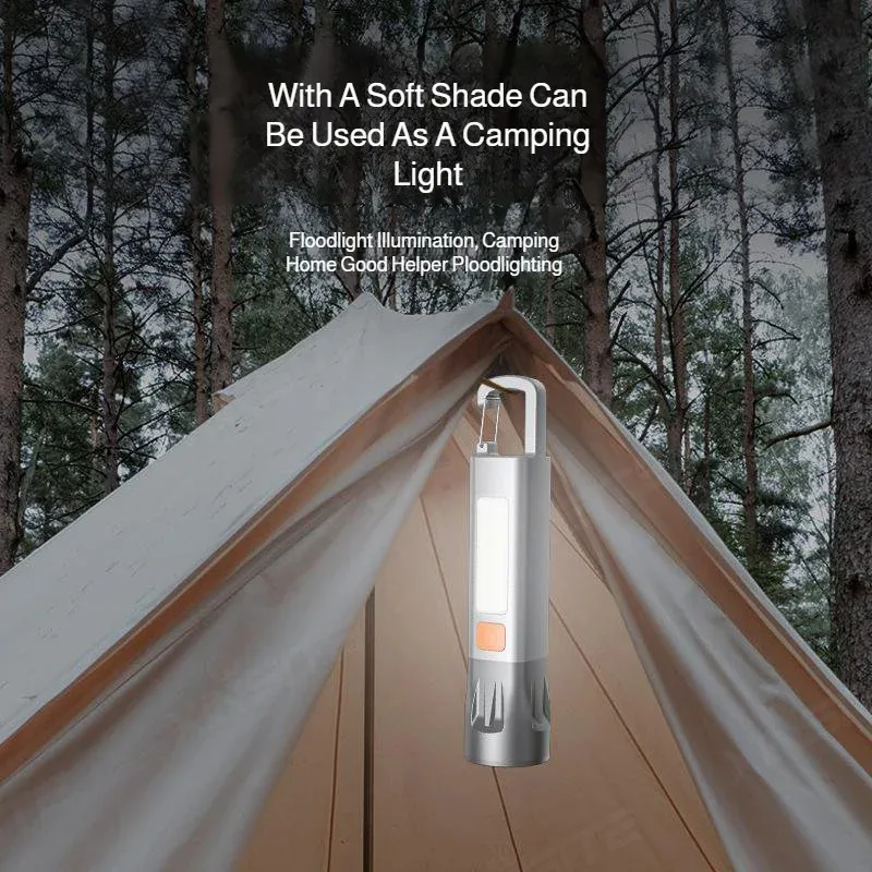 Strong Zoomable Flashlight With Long Range, Side Warning Light, Mini Portable Rechargeable Outdoor Torch Light For Camping