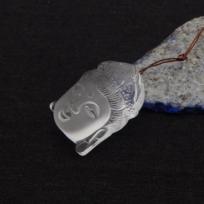 Natural Stone White Quartz Carved Buddha Head Lucky Amulet Pendant,Fashion Necklace Accessories For Women Men 37x26x14mm 23g