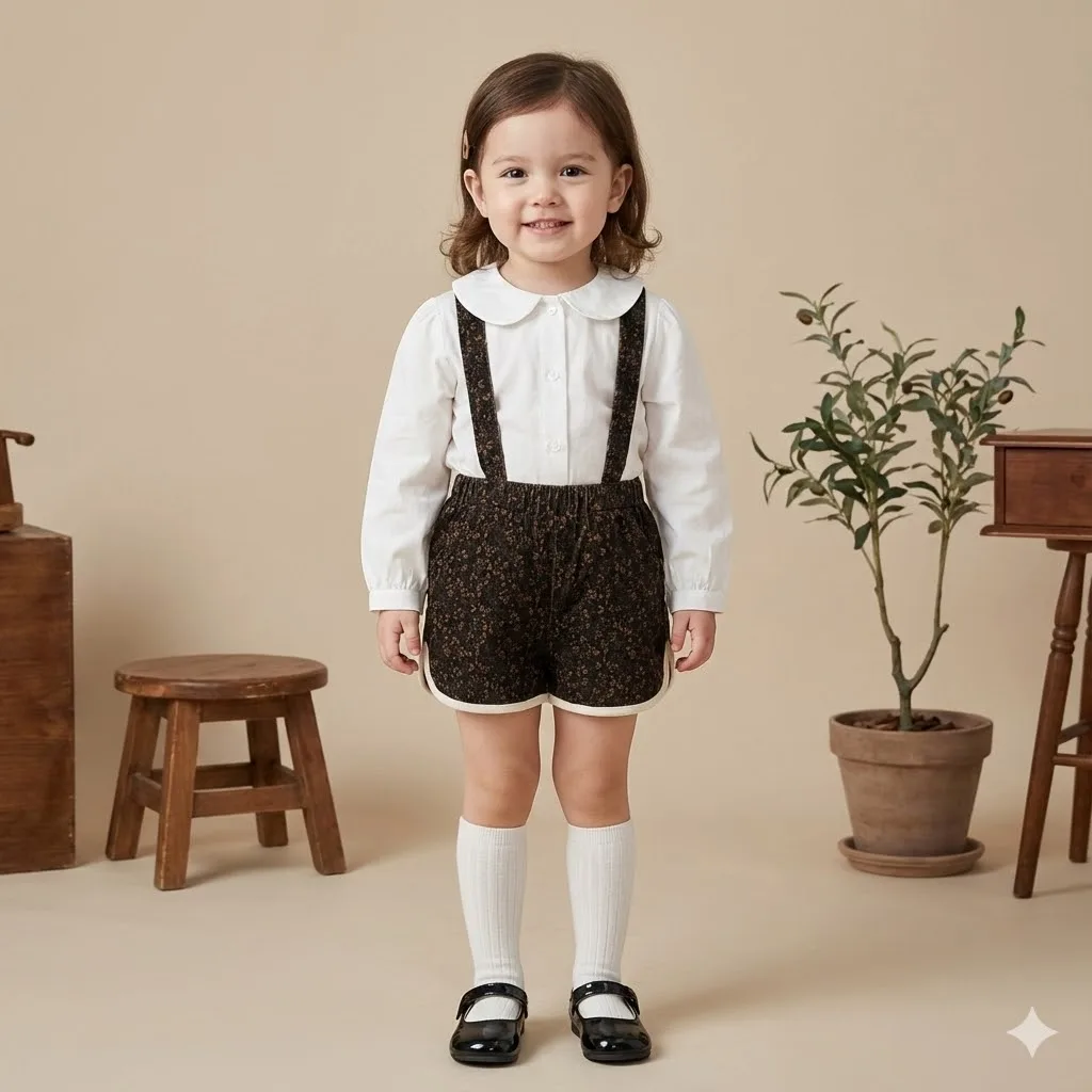 

SeasonSea винтажные вельветовые шорты на подтяжках для маленьких девочек, штаны-комбинезоны с цветочным принтом для малышей, осенне-зимние детские комбинезоны, одежда