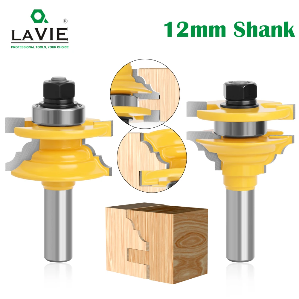 2pcs 12mm Shank Woodwork Door Round Corner Rail & Stile Router Bit Tenon Milling Cutter For Wood Woodworking Tools C12164B45Y