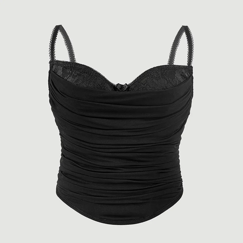 

Sleeveless Off Shoulde Mesh Tank Top Corset Sexy Sling Vest Party Crop Tops Women French Slim Shaper Summer High Street Camisole
