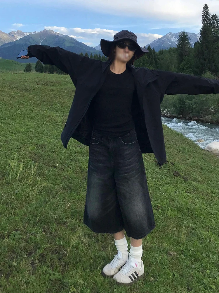 PBAP Do Old Women Wide Leg Den - Shorts Denim Frayed 评论和价格