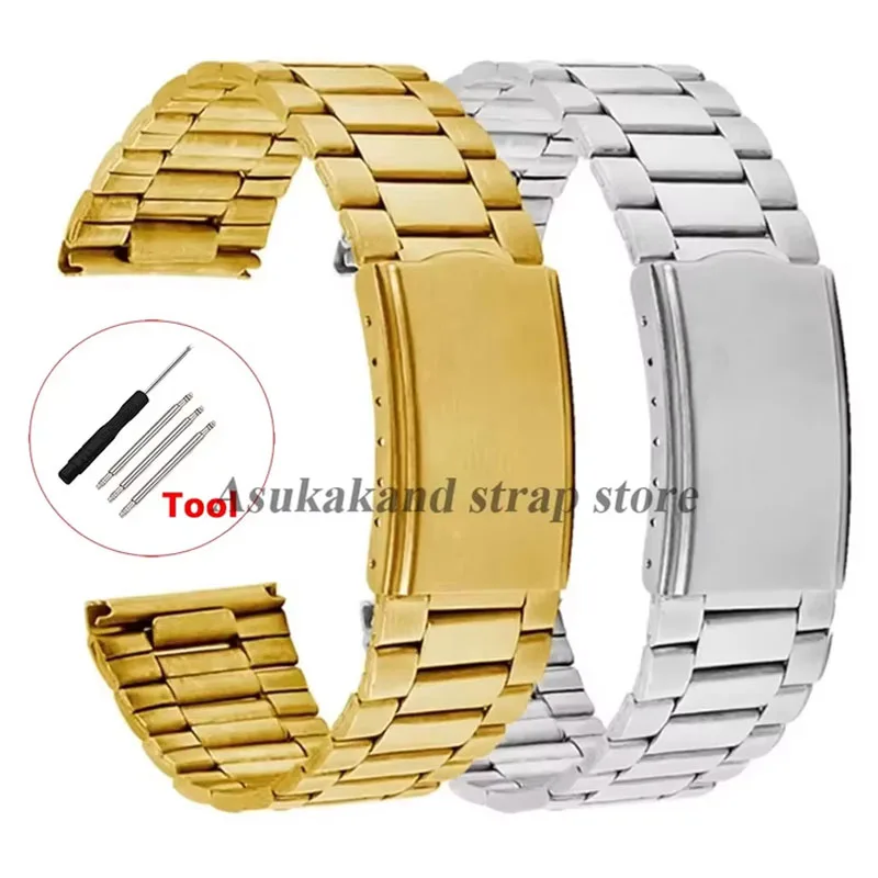 12 ミリメートル 14 ミリメートル 18 ミリメートル 20 ミリメートルシルバーゴールドサテン鋼ストラップ折りたたみバックルブレスレット金属リストバンドユニバーサル男性女性時計バンド