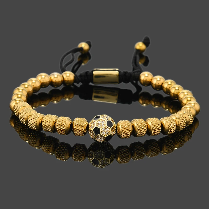 Luxury Football Charms Stainless Steel Beads Man Bracelets Hand Jewelry Gifts Pulseras Hombre