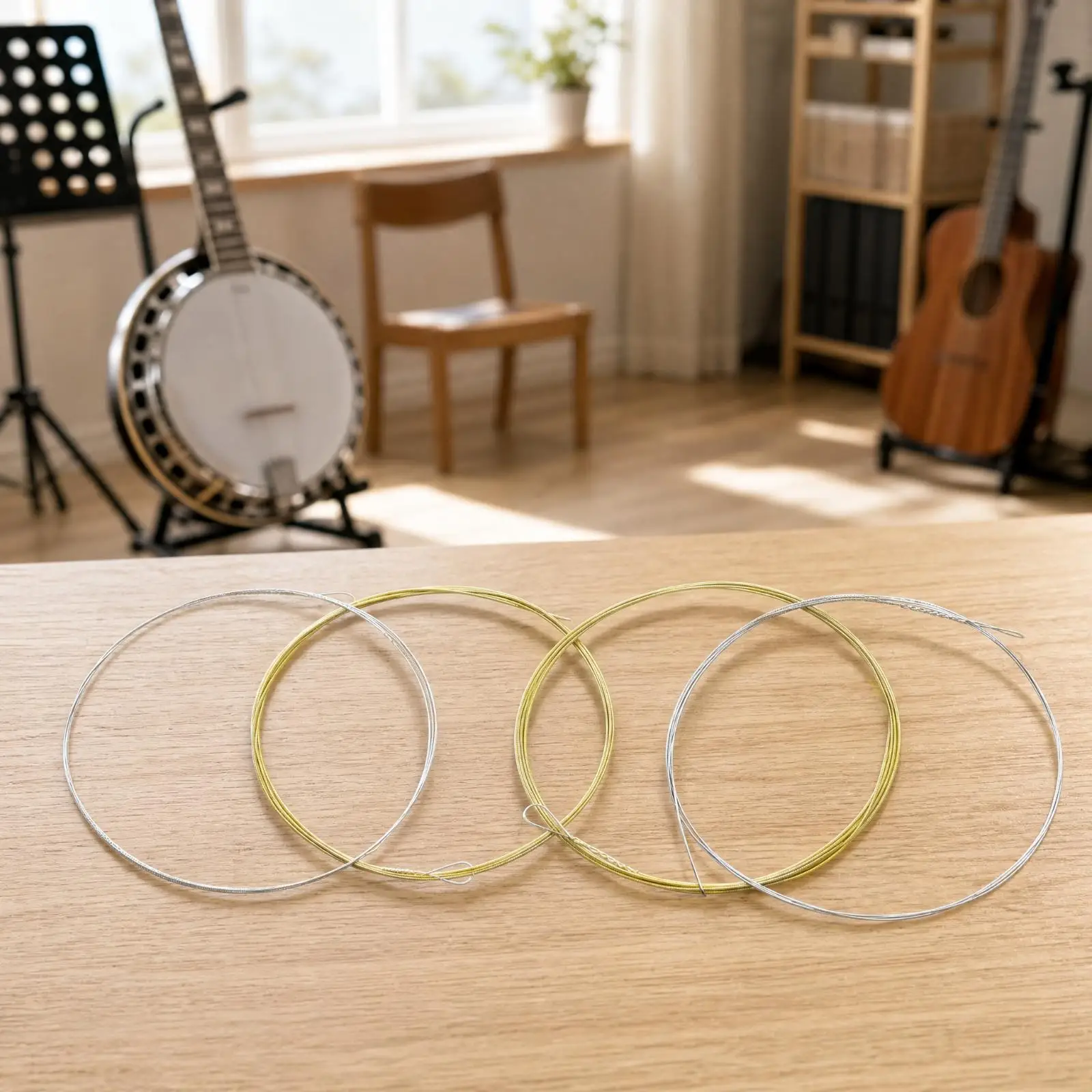 4 Pieces BJ10 Banjo Replacement String Shiny Finish Copper-Alloy-Wound Banjo String Easy to Restring Instrument Accessory for