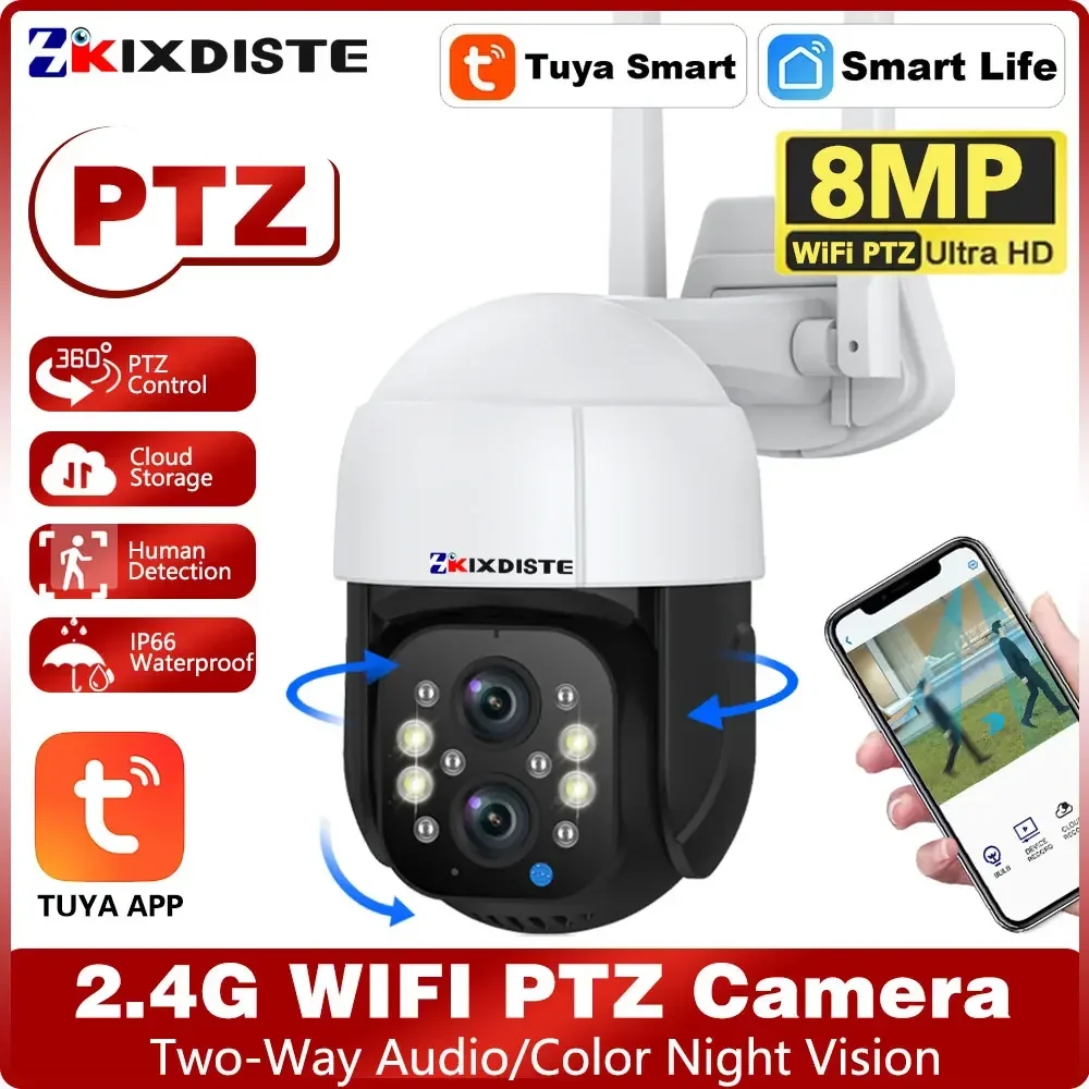 

8MP 4K TUYA Dual Lens Wifi Vedio Survalance Camera Cctv Security Protection Motion Detection Outdoor Wireless Security IP Camera