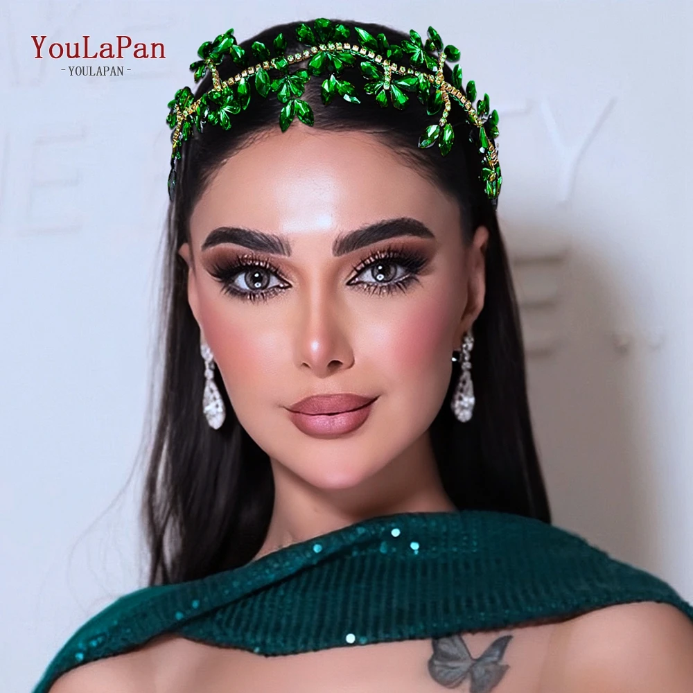 

TOPQUEEN Bride Rhinestone Headband Wedding Headpiece Women Colorful Headwear Bridal Hair Jewelry Headdress Party Tiara HP239