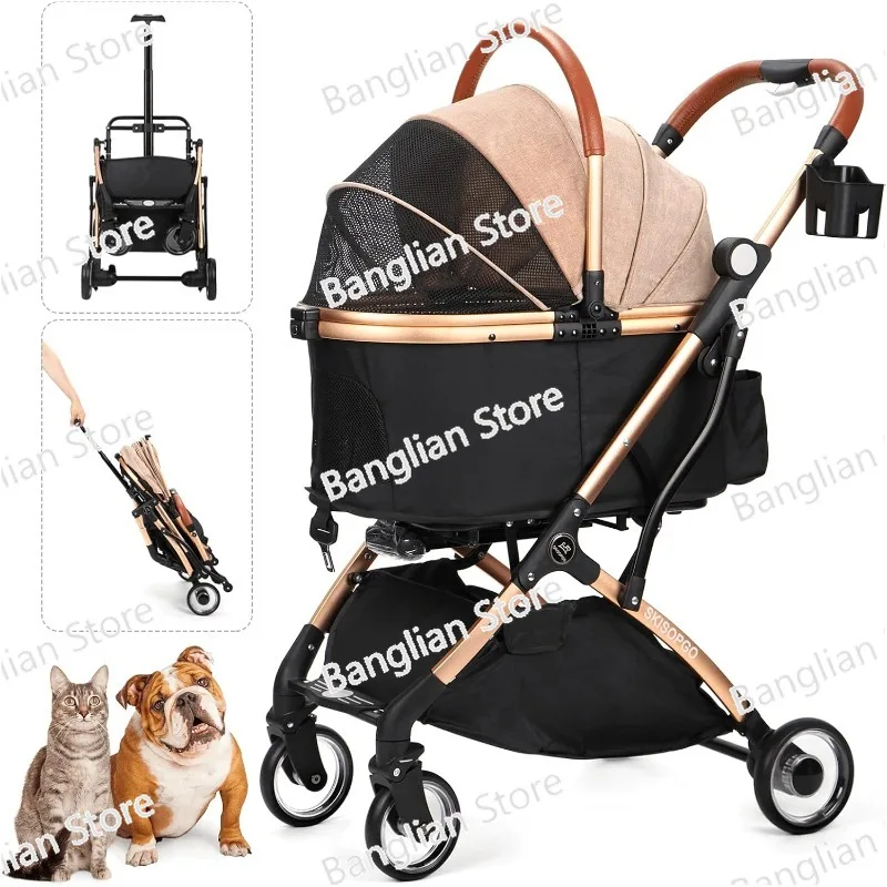 

Small and Medium-sized Cat and Dog Stroller, Without Zipper, Detachable Bracket, Button, Luxury Pet Equipment, Puppy Travel