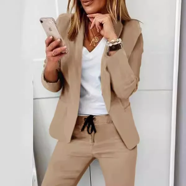 Women\'s Monochrome Casual Business Suit Temperament Commuting Pants Drawstring Elastic Waist Fashion Slit Suit Two-piece Set