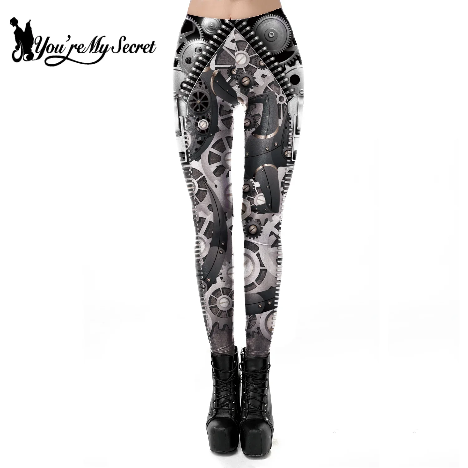 [أنت سريتي] القوطية طماق النساء ثلاثية الأبعاد طباعة سستة بناطيل ضيقة بنطلون الحفلات فاسق نمط الزي يتوهم بوريم فستان