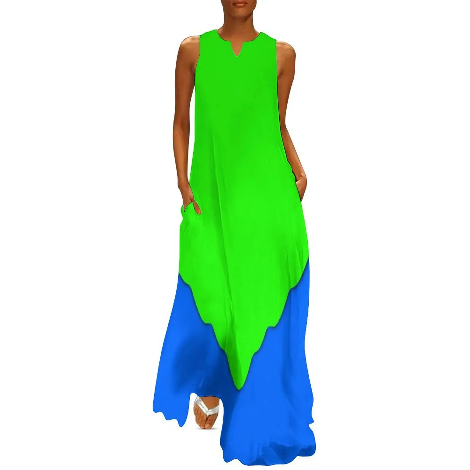 

Pendant (lime green and royal blue) Long Dress women party dresses dress korean style woman dress