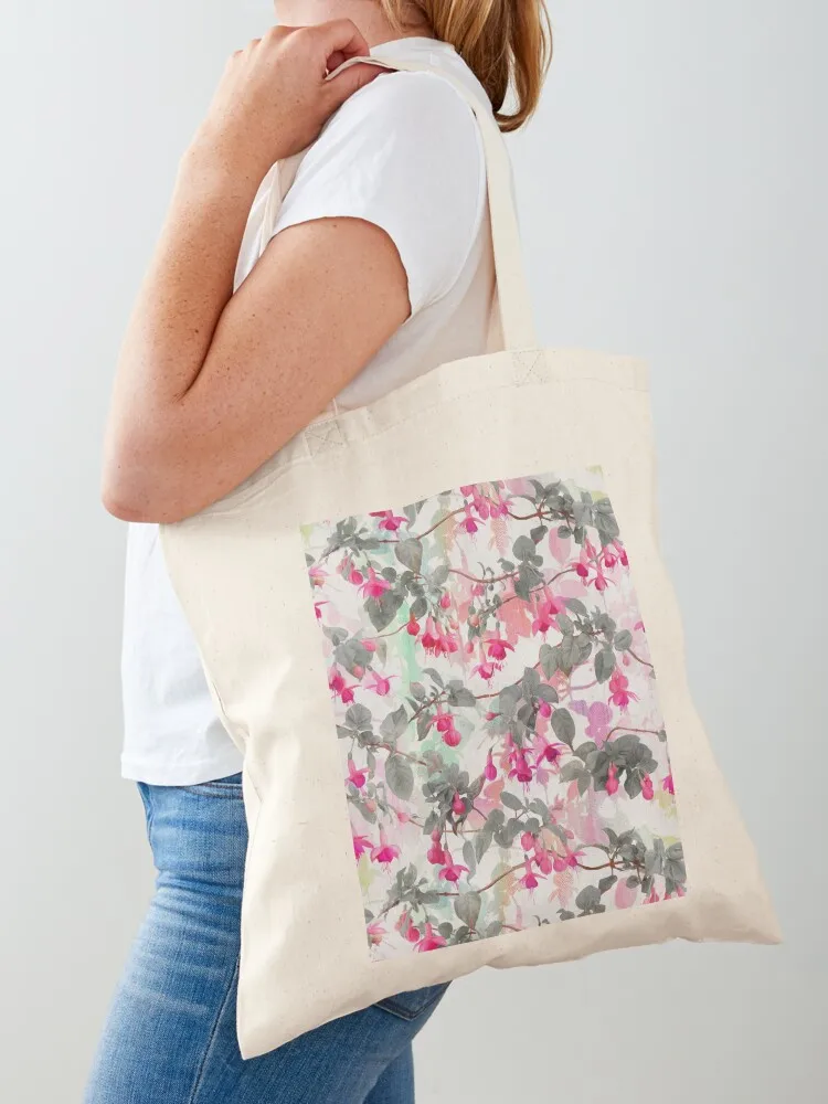 

Rainbow Fuchsia Floral Pattern - with grey Tote Bag canvas tote Cloth bag eco bag folding