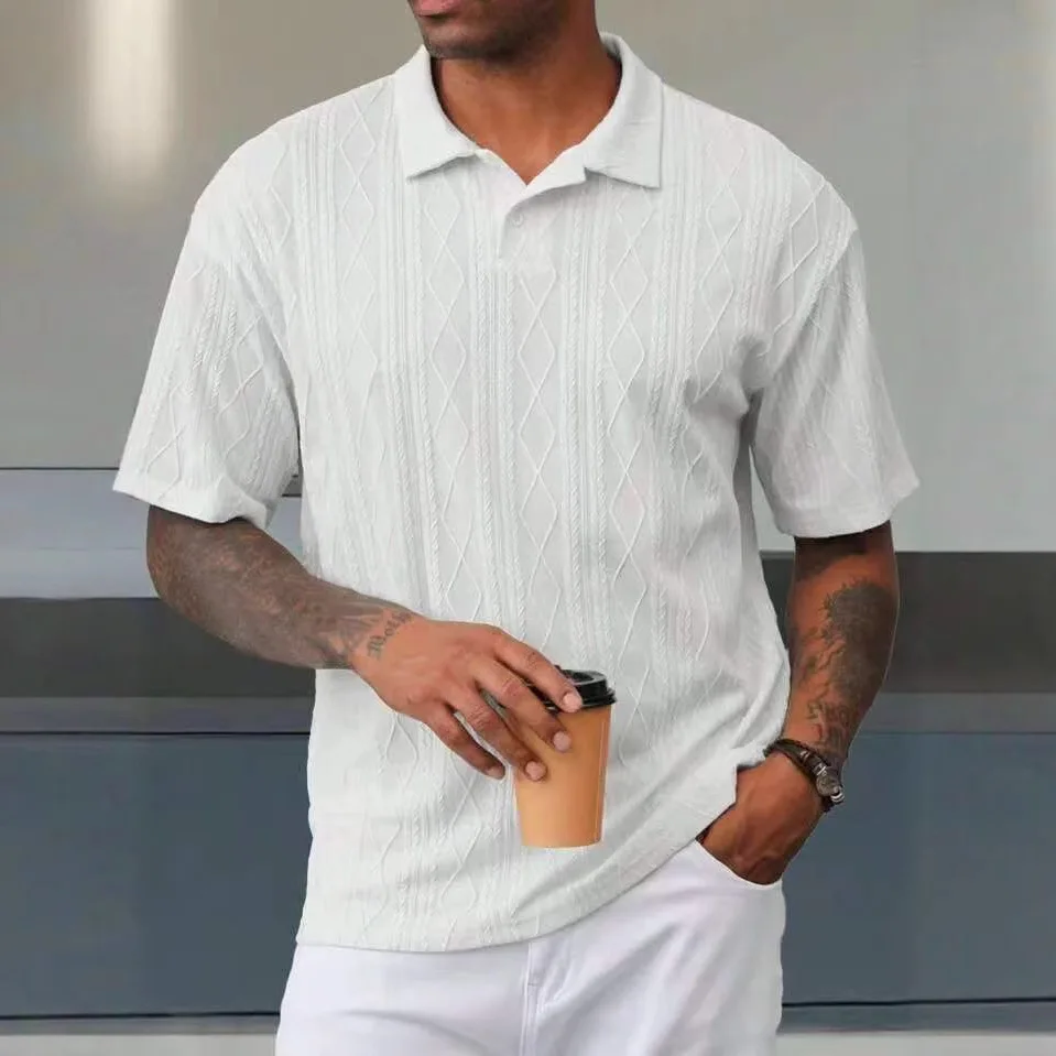 Retro Loose Texture Knitted Polo Shirt Men's Summer Retro Lapel T-shirt Breathable Old Money Short Sleeves