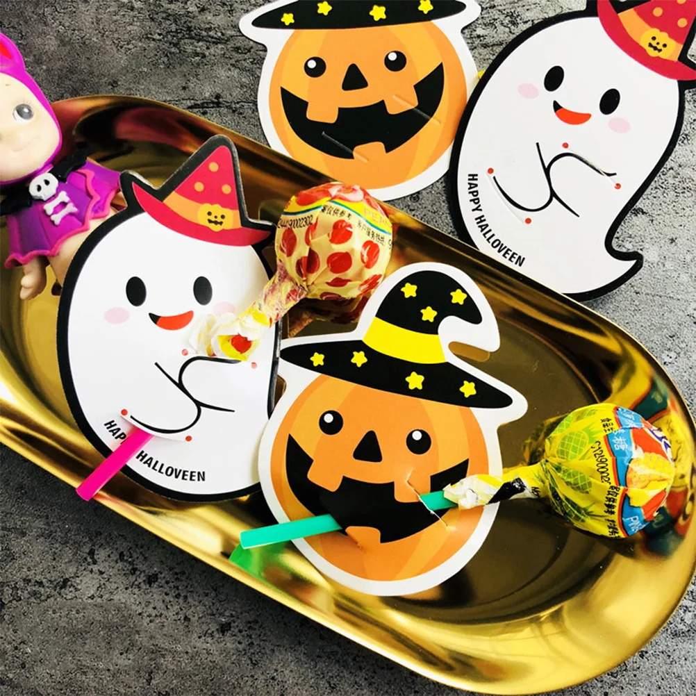 

50 Pcs Pumpkin Ghost Lollipop Packaging Decoration Card Paper Message Halloween