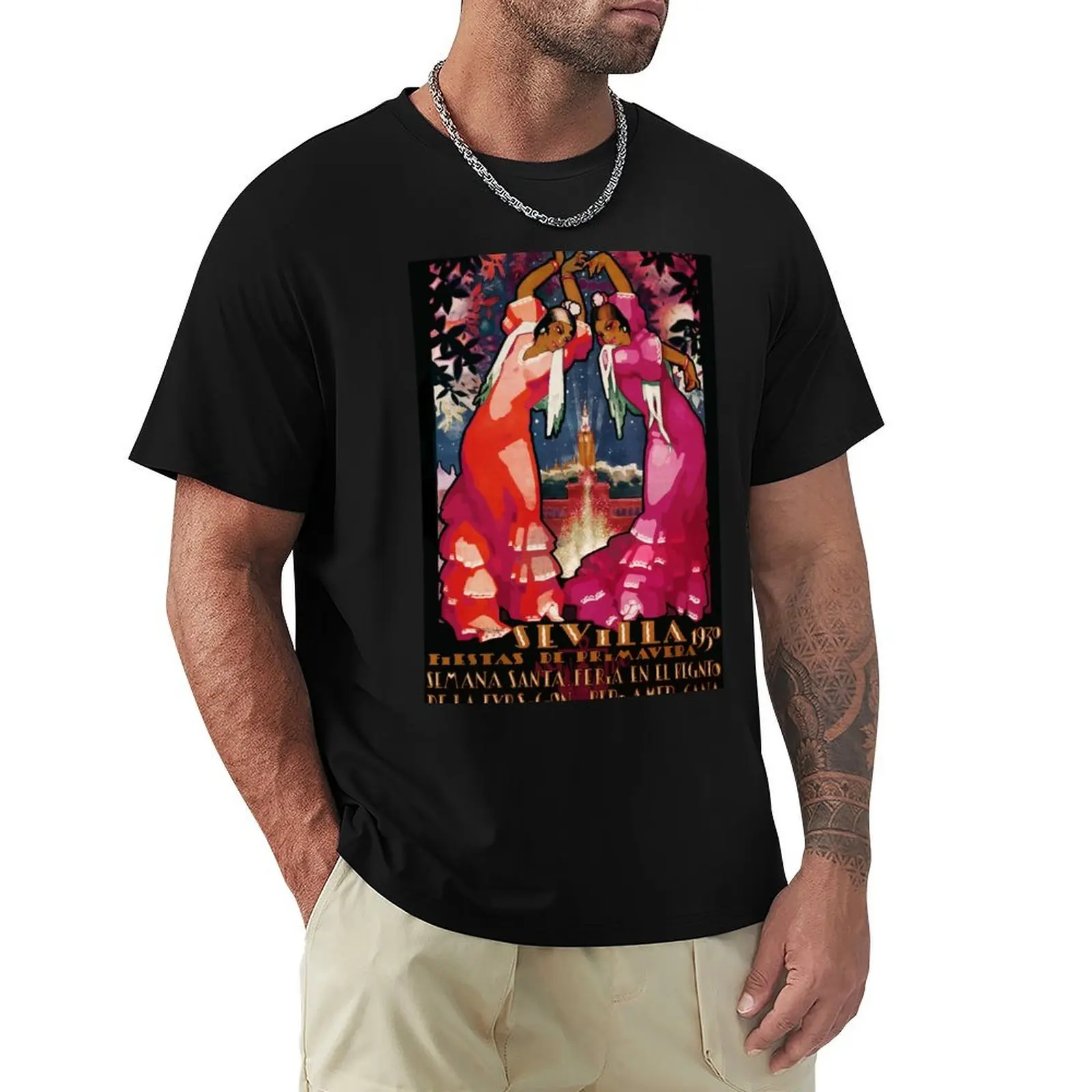 Spain 1930 Seville April Fair Travel Poster T-Shirt t shirt for man T-Shirt
