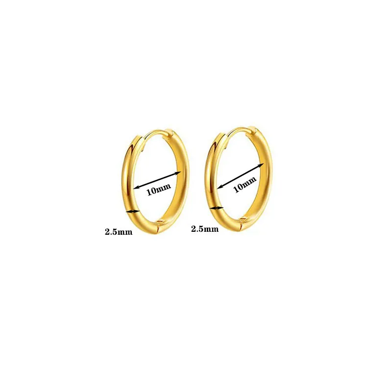 2.5mm 8 10 12 14 16 18 mm Mini Trendy Brief Round Circle Stainless Steel Gold-color Hoop Earrings For Men Women Classic Jewelry