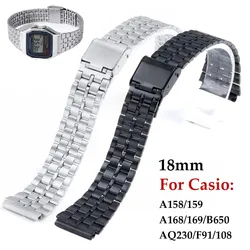 18mm Stainless Steel Watch Band for Casio F-91W SGW400 F91W F84 F105 108 A158W 168 AE1200 1300 Women Men Bracelet Metal Straps