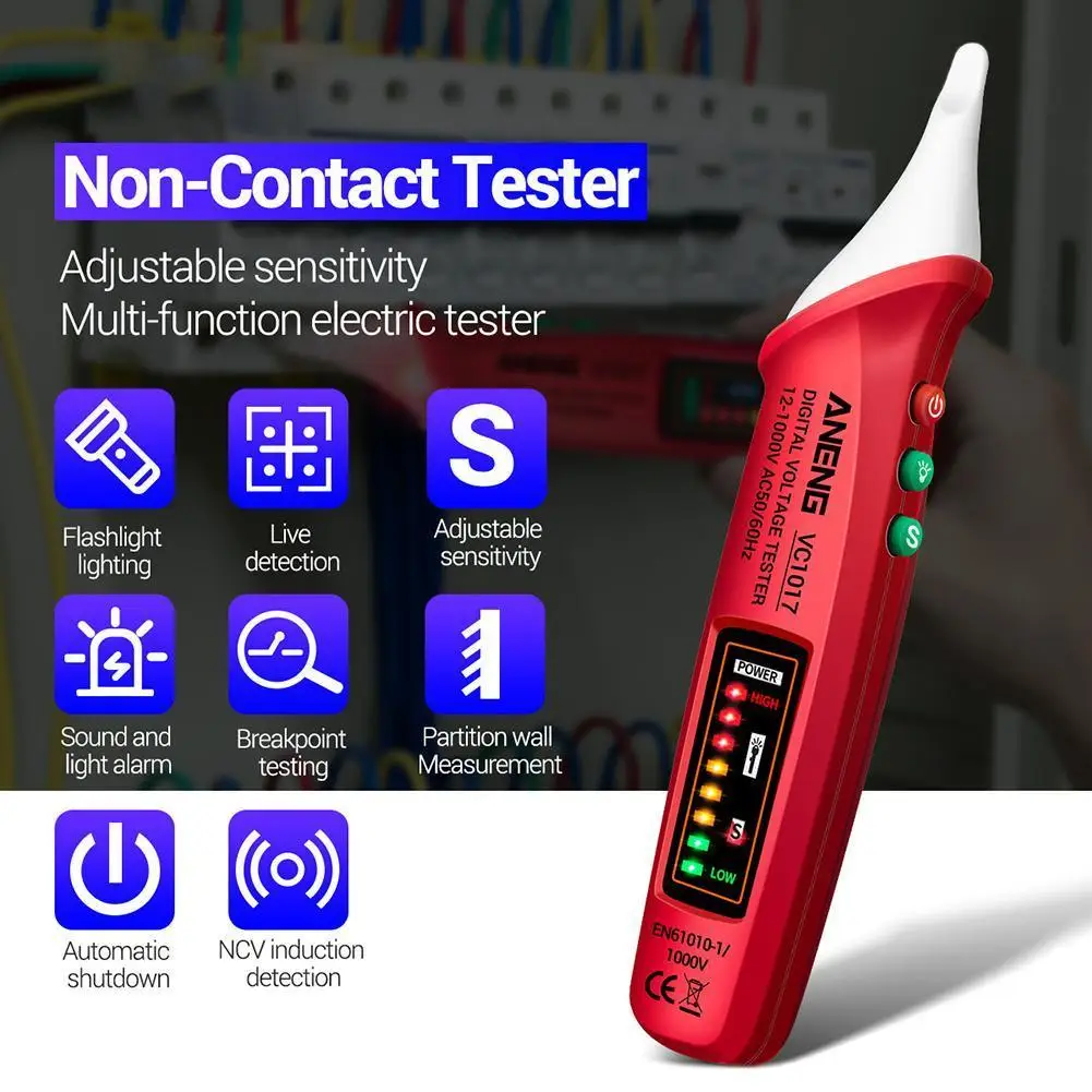 Power Factor Multi-Functional Meter Voltmeter Digital Voltage Tester Detector Non-contact LED Lights Electric Indicator