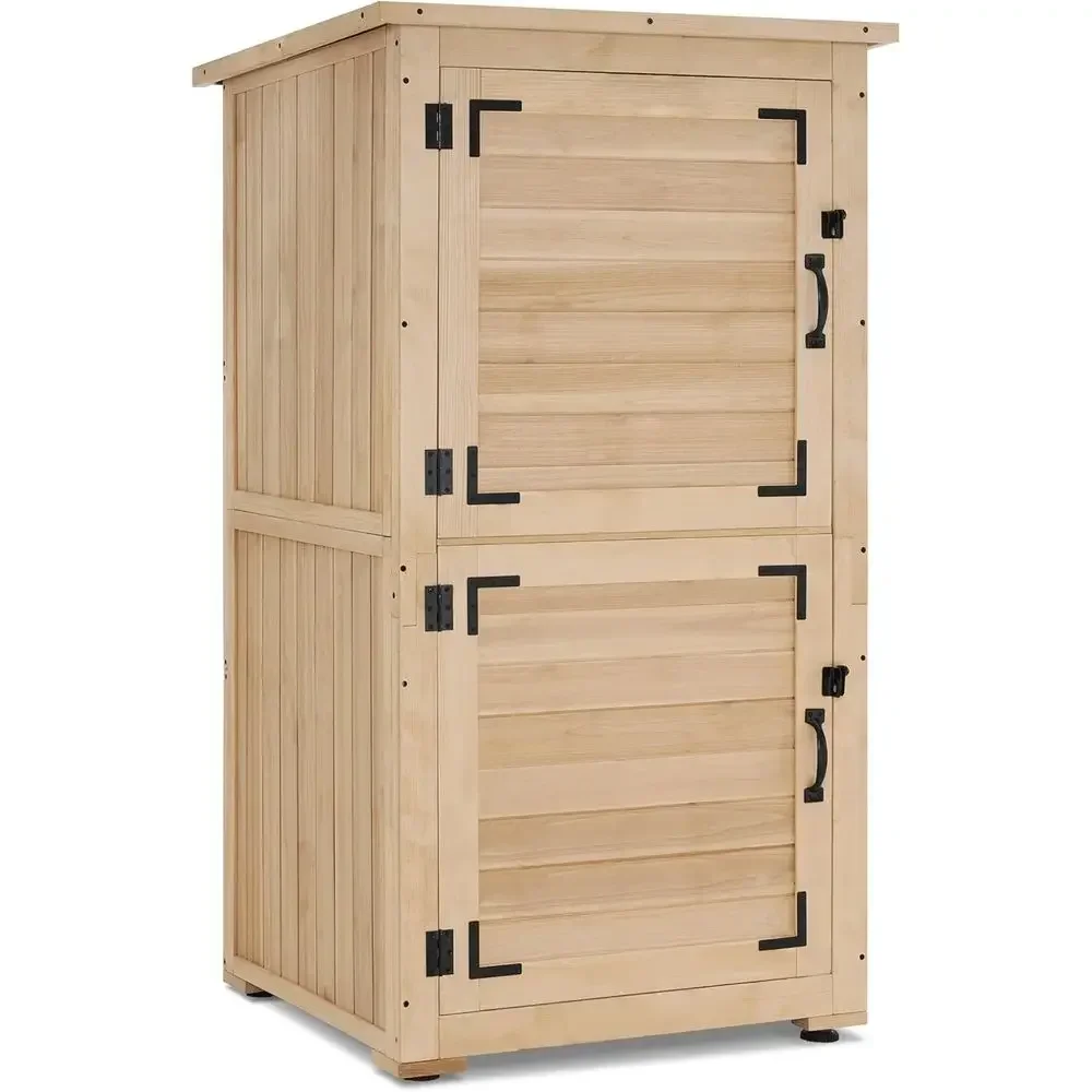 30 Natural Outdoor Storage Shed with Removable Shelves, Weatherproof Garden Tool Cabinet