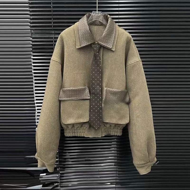 KBQ مجموعة تصميم النمط الكوري للنساء التلبيب كم طويل تقسم زر معاطف عالية الخصر مطوي تنورة ملابس العمل مجموعة الإناث الموضة #2