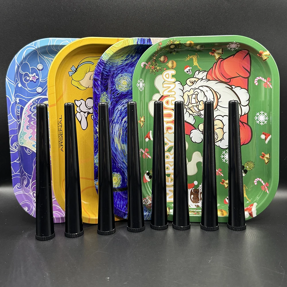 Rolling Tray 180x125mm TinPlate Manual Crusher Metal Grass Grinder 5cm Smell Proof Storage Tube Tobacco Herbal Set Cigar Tool