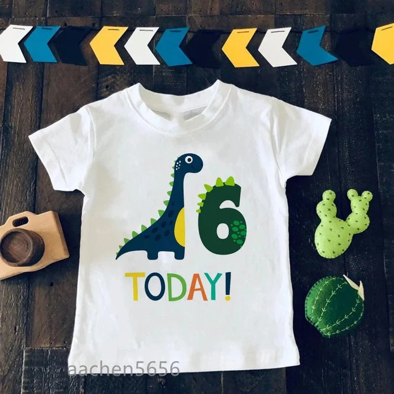 Dinosaur Birthday Number Boys T Shirt Summer Children T-Shirt for Boy Baby Girls Tops Kids Tshirt Cartoon Tee Shirts Clothes