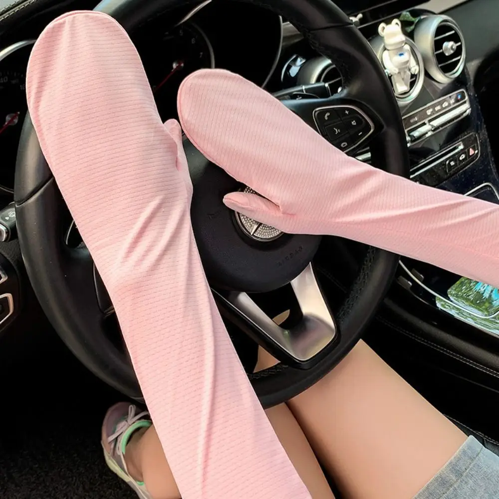 Protezione solare Tinta unita Maniche lunghe in seta di ghiaccio Sottile protezione solare anti-UV Copri braccio Isolamento UV Guanti da ciclismo elastici Estate