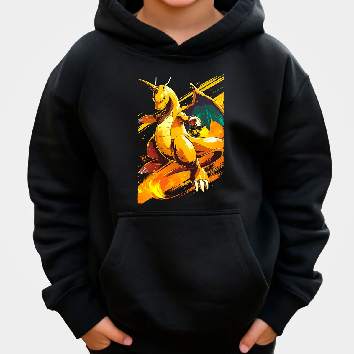 Pokémon Anime Gengar Moletom com capuz de algodão preto com chama azul roxa Aura Design de dentes afiados solto estilo casual ​