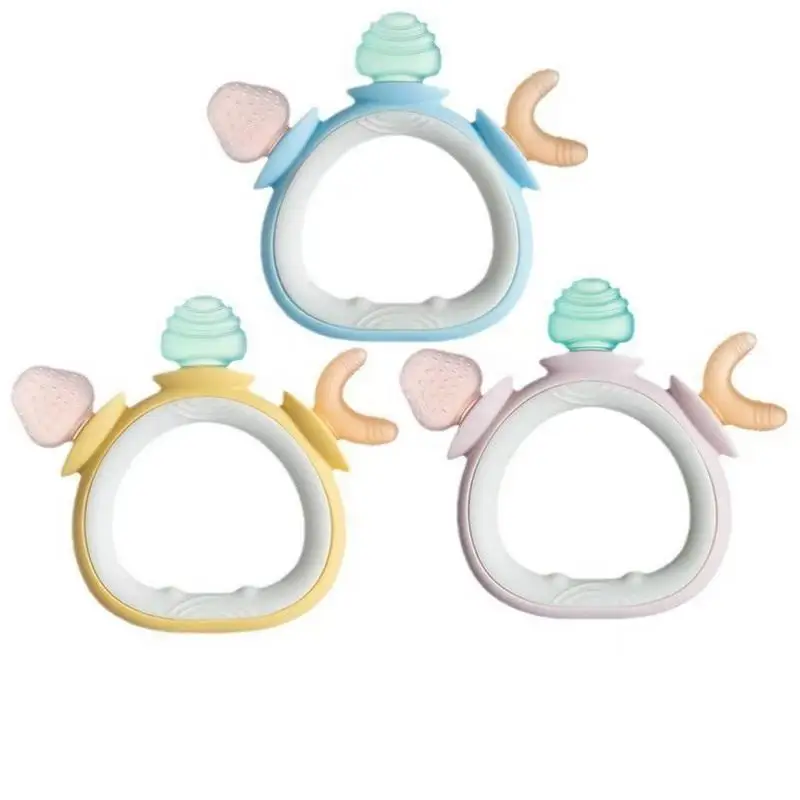 Mordedor de silicone seguro para alimentos, brinquedo sensorial para bebês, auxiliares de dentição inspirados em animais para crianças, acessórios de conforto, 1 peça
