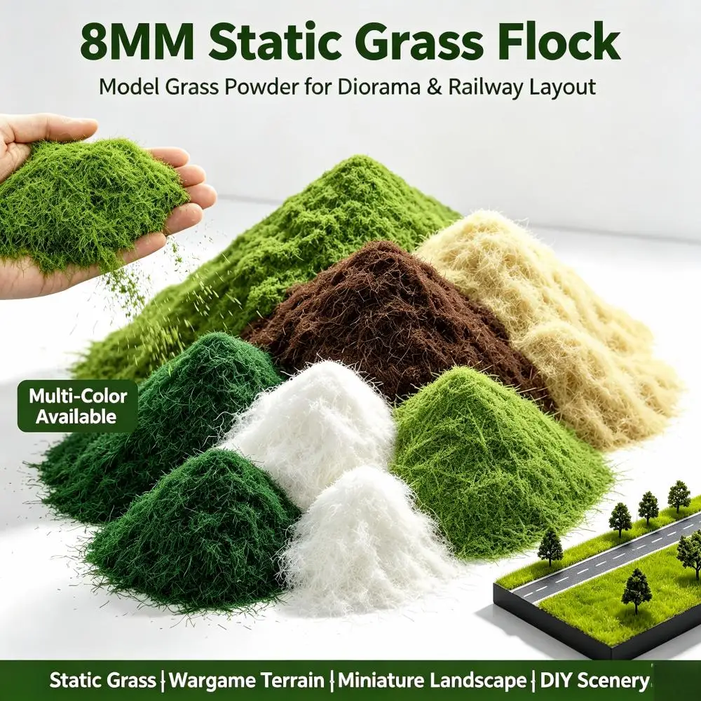 8mm-10mm Nylon Static Grass Fibers Model Grass Powder Multi-color Sand Table Diorama Railway Architectural Scene Layout Material
