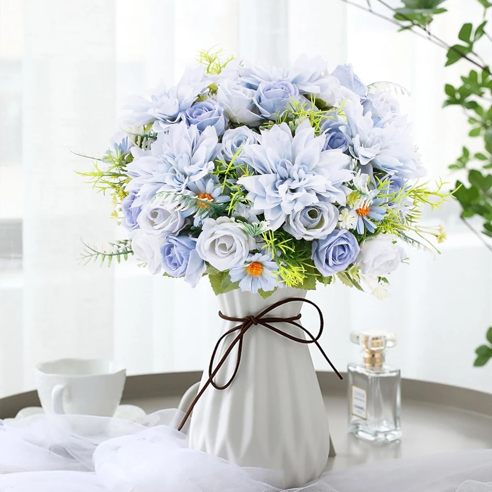 

10PCS Artificial Rose Flowers Wedding Home Bedroom Decor Bridal Bouquet Garden Fake Silk Hydrangeas Vase Board Outdoors Garden