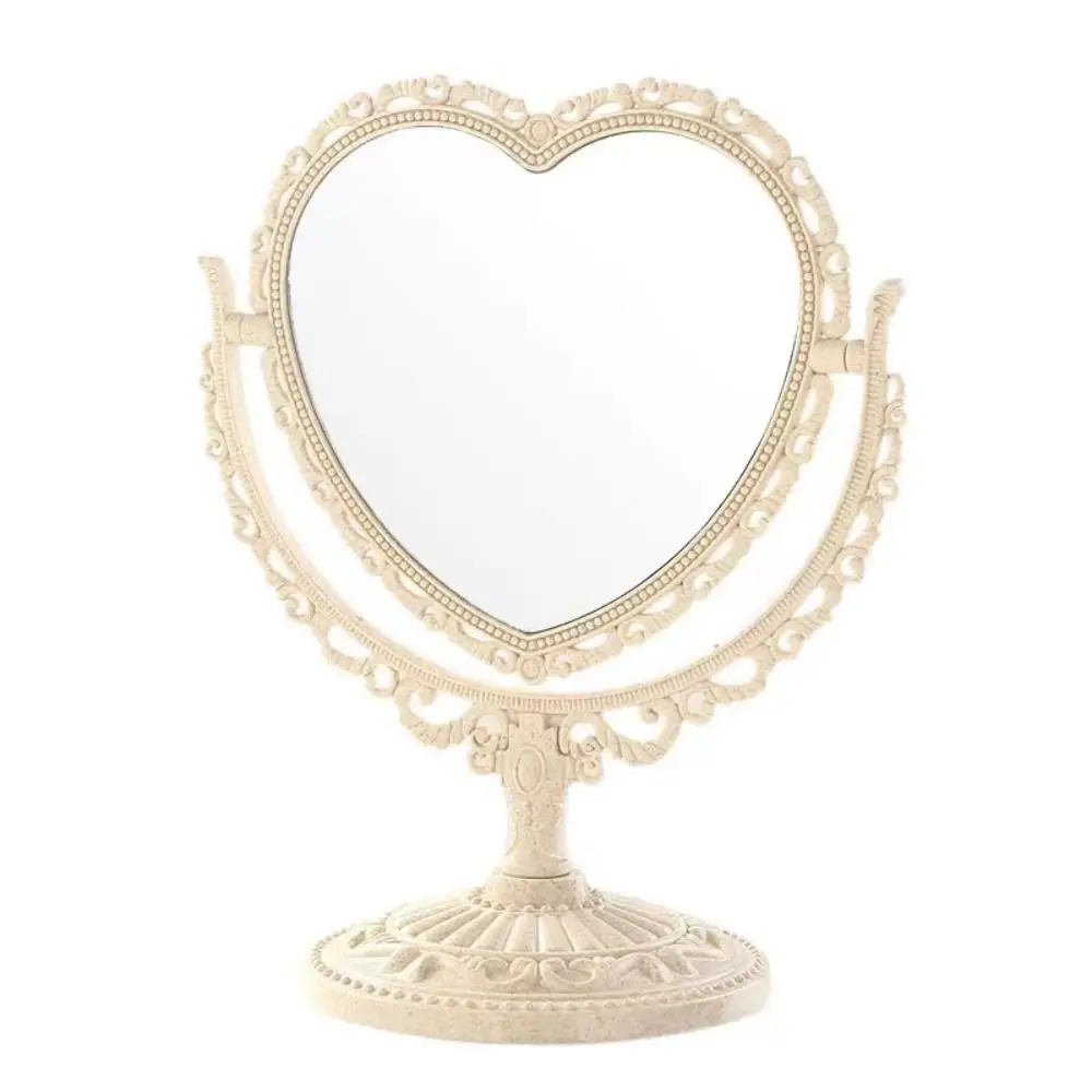 European-Style Retro Double-Sided Makeup Mirror Heart-Shaped Oval Cosmetic Mirror Girl Heart High Definition Dressing Mirror
