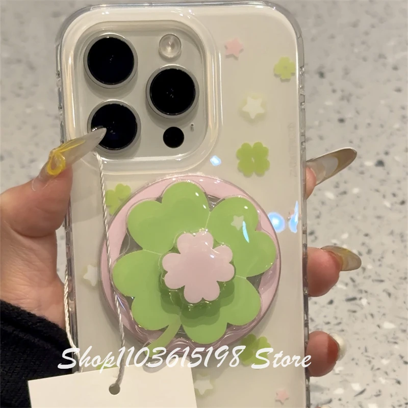 귀여운 회전 행운의 네잎 클로버 마그네틱 홀더 그립 톡 그립톡 폰 홀더 스탠드 아이폰, 아이패드, 맥세이프 스마트톡용