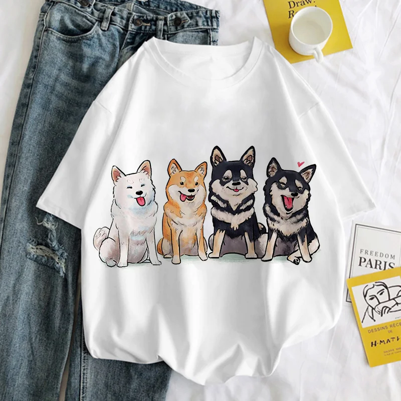 Shiba Inu Graphic Print T-shirt Women Harajuku Aesthetic White Tops Y2k Top Tshirt 2022 New Korea Fashion Casual Female T Shirt