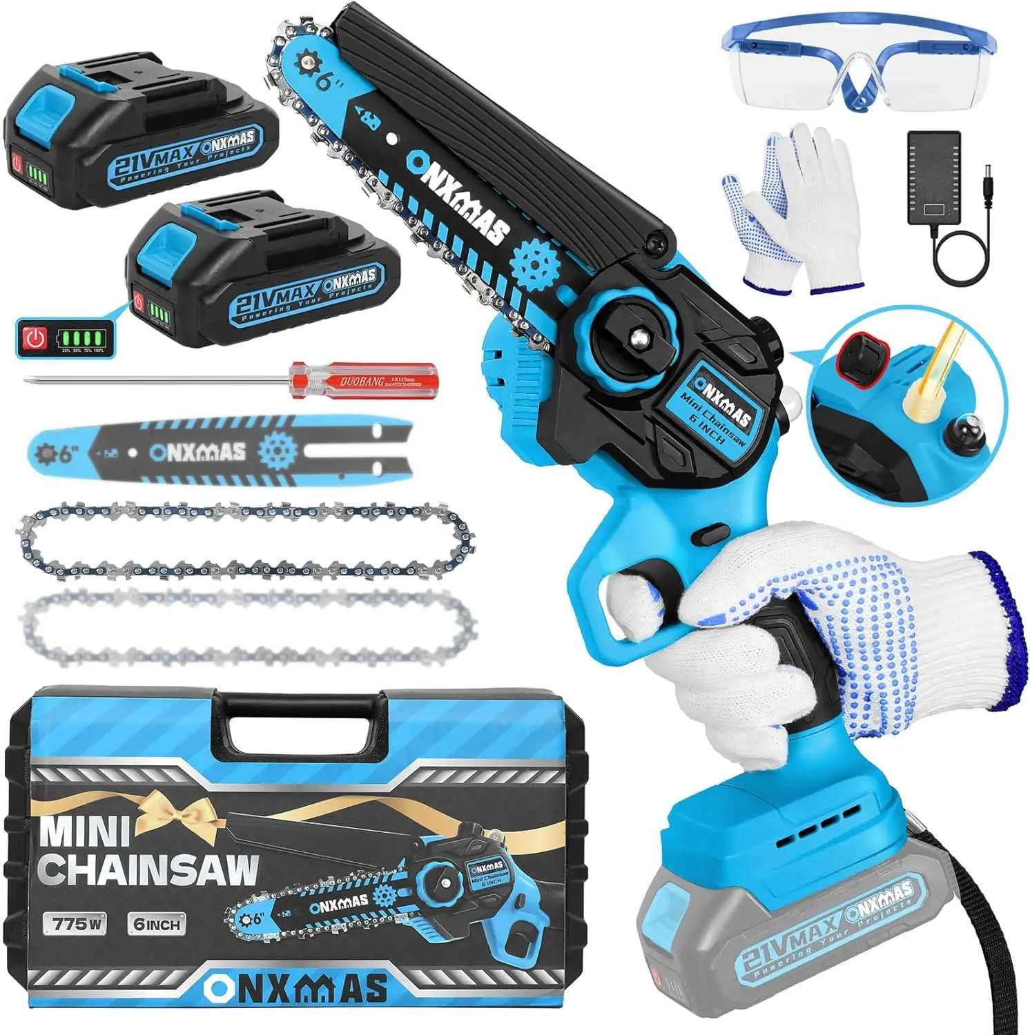 

Chainsaw Cordless 6 inch, Woodranger Chainsaw with 2×2.0Ah Batteries & Charger, Lightweight Battery Chainsaw for Garden Yard Tre