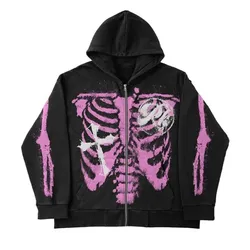 2023 Autumn New Men's Fashion Zip Hoodie Skull Print Vintage Aesthetic Top Oversized Top Crop Gothic Street y2k Clothing