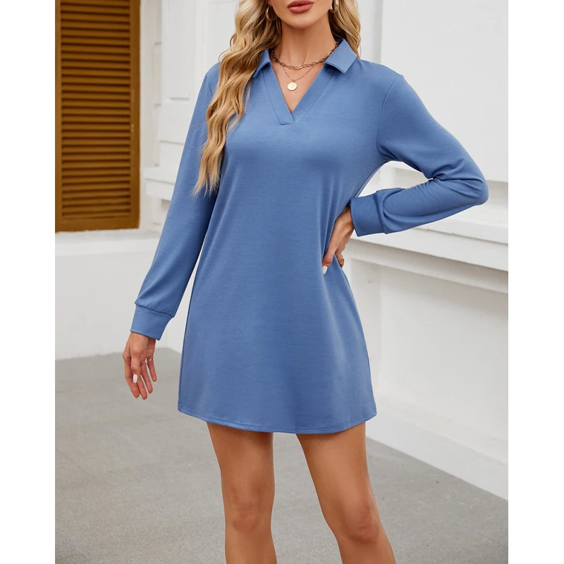 2025 robes pour femmes décontracté à manches longues confortable t-shirt robe mode couleur unie tenues d'automne