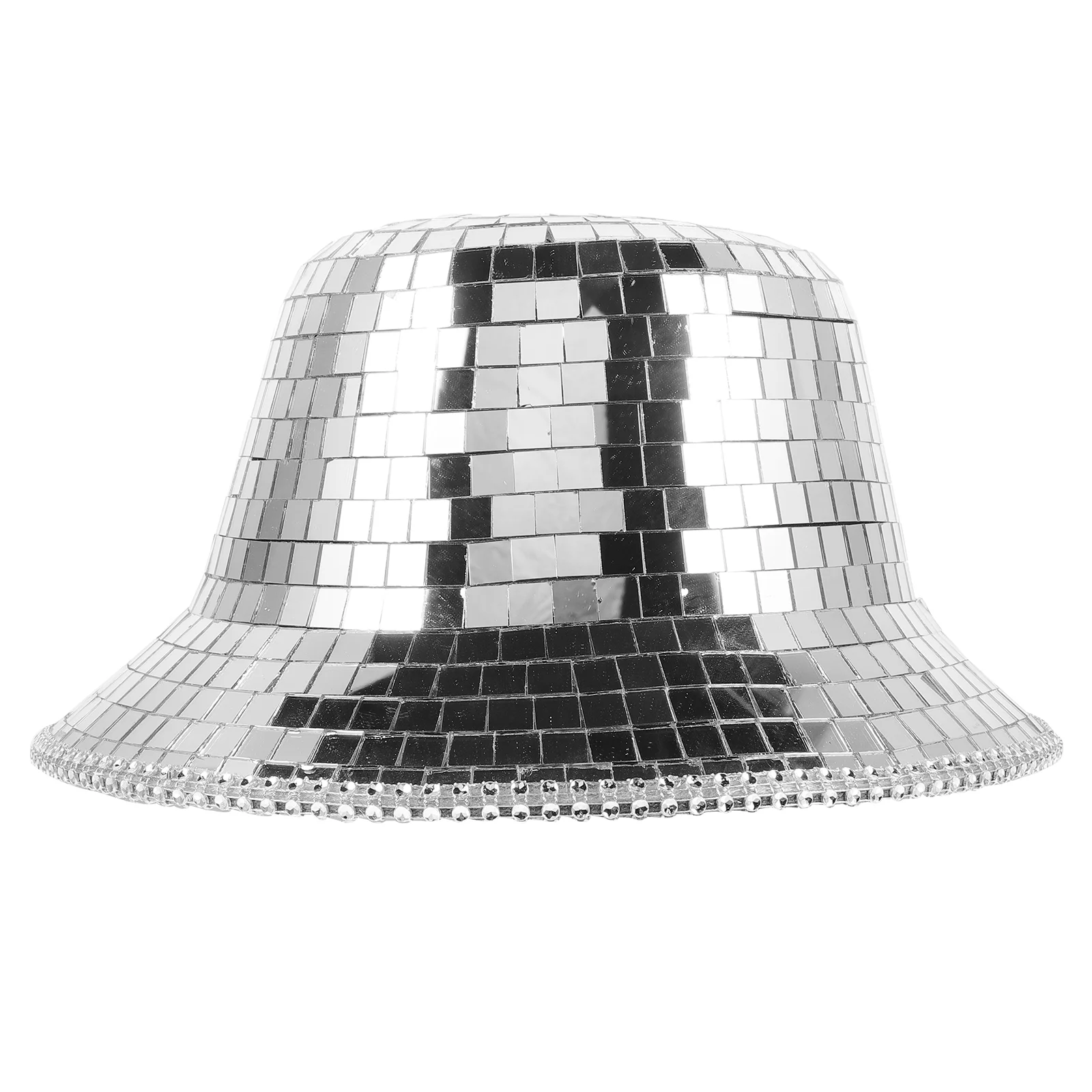 

Bucket Hats Woman Reflective Cowboy Men's Sun Caps Mirror Embellished Disco Costume Silver