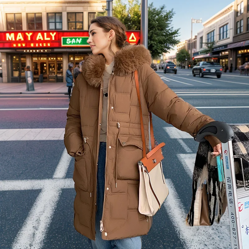 Casaco de baiacu longo extragrande feminino, jaqueta de algodão grossa branca quente para baixo, Parkas soltas com capuz, outwear, outono, inverno, 2022