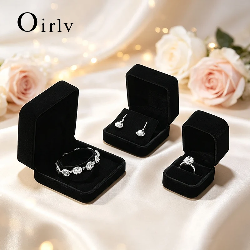 WoodTen Velvet Jewelry Box Black Organizer Box for Earring Ring Pendant Necklace Bracelet Gift Box Customizable Packaging Box