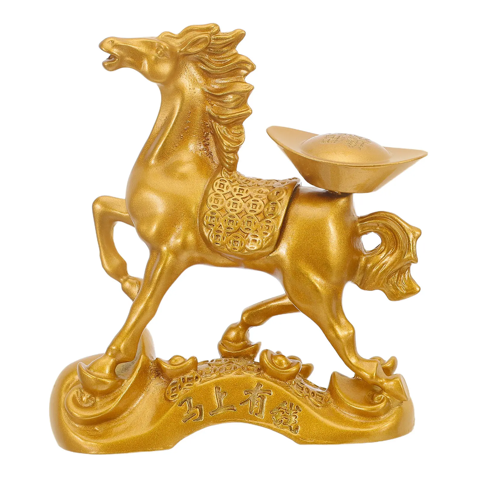 Golden Alloy Horse Statue Year of The Horse Decoration Chinese Good Luck Ornament Fortune Wealth Desktop Shelf