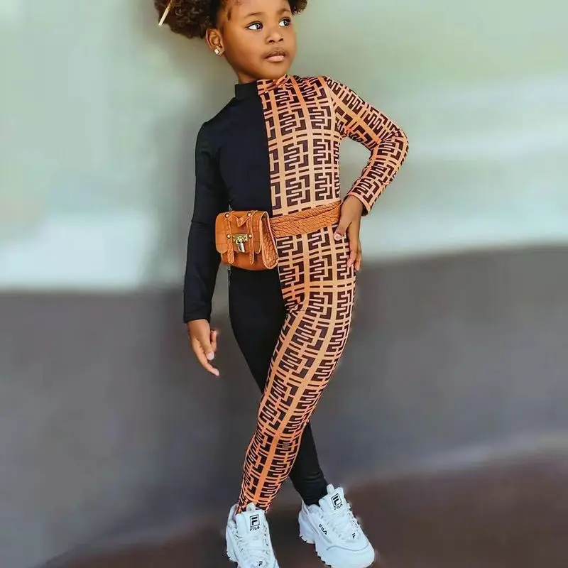 2024 Kids Girls Long Sleeve Jumpsuit Graphic Print Mock Neck Unitard Romper Fashion Clothes Without Belt Spring Autumn Children