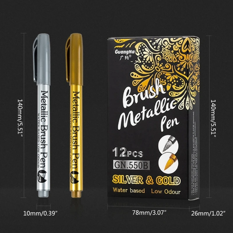 Markery do farb olejnych Malarstwo naskalne, kamień, tkanina, zestaw pisaków kolorze złotym/srebrnym